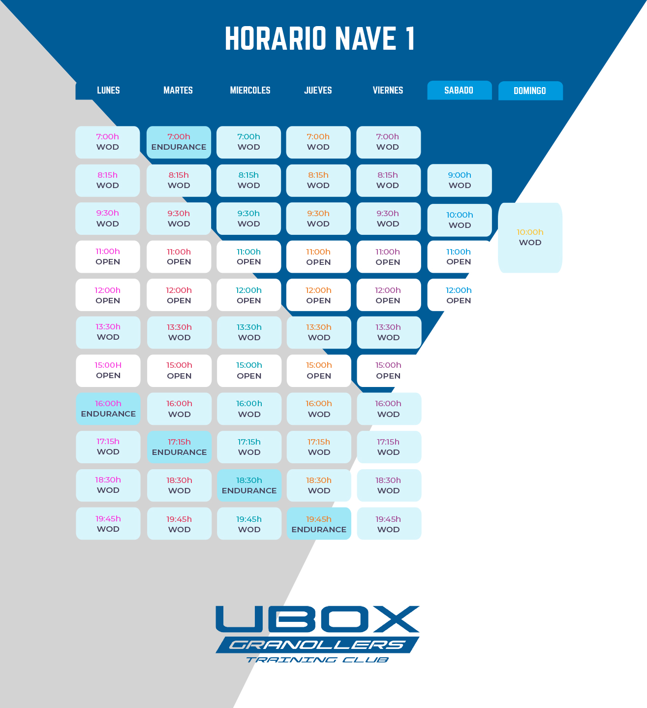 Horario UBOX CrossFit Granollers Nave 1