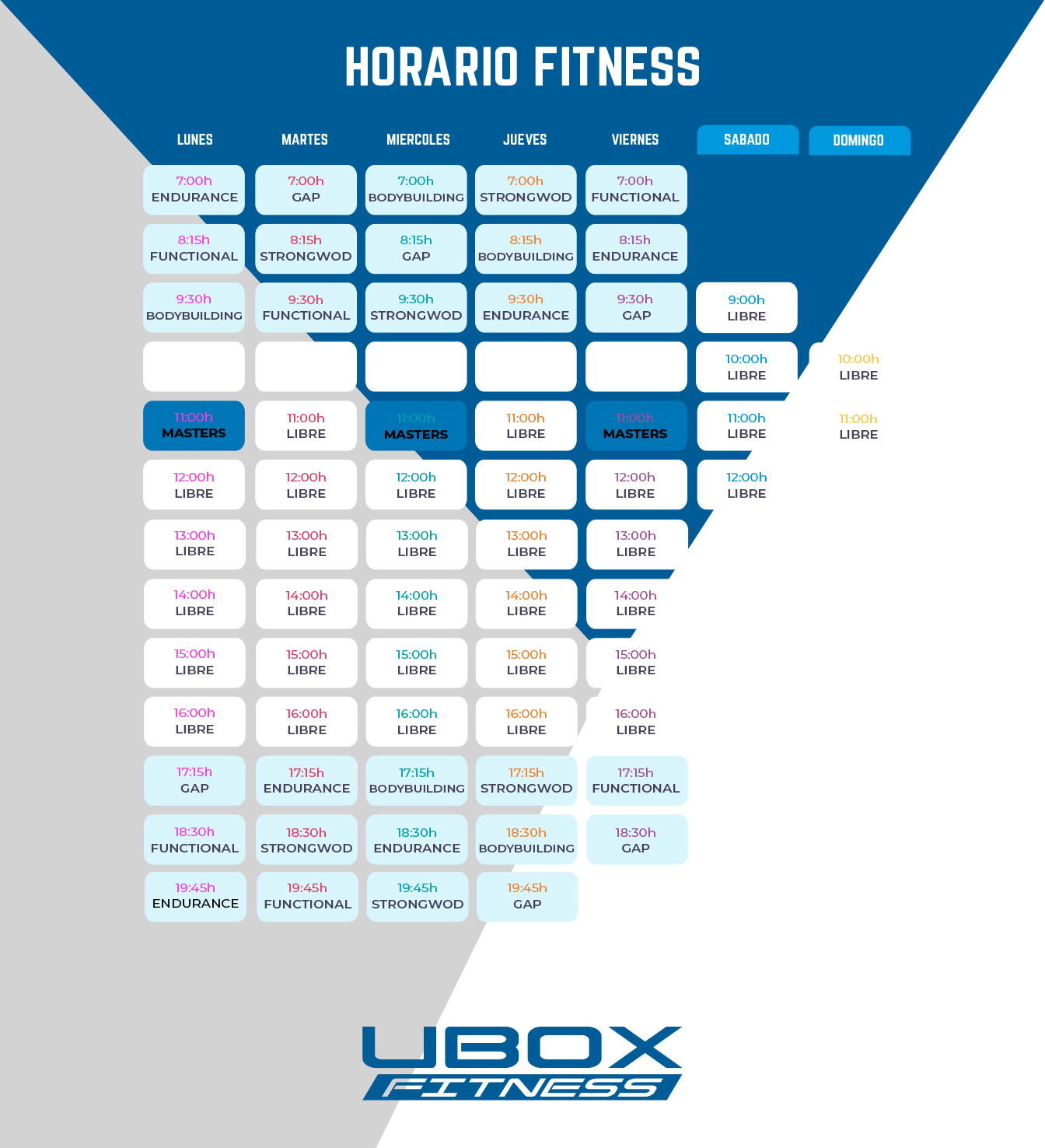 Horario UBOX Fitness Granollers 2025