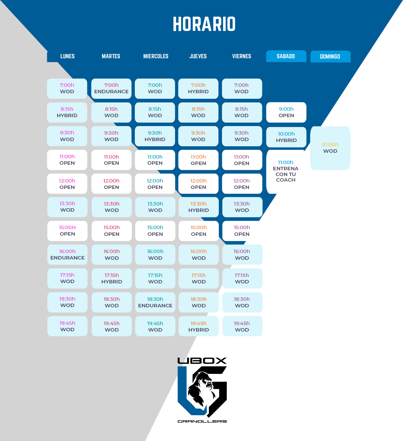 Horario UBOX Granollers Training Club